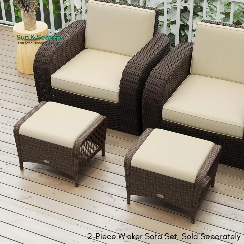 Riya 2-Piece Outdoor Rattan Wicker Ottoman Set Footrest