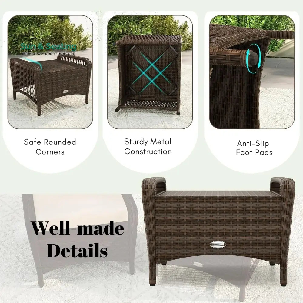 Riya 2-Piece Outdoor Rattan Wicker Ottoman Set Footrest