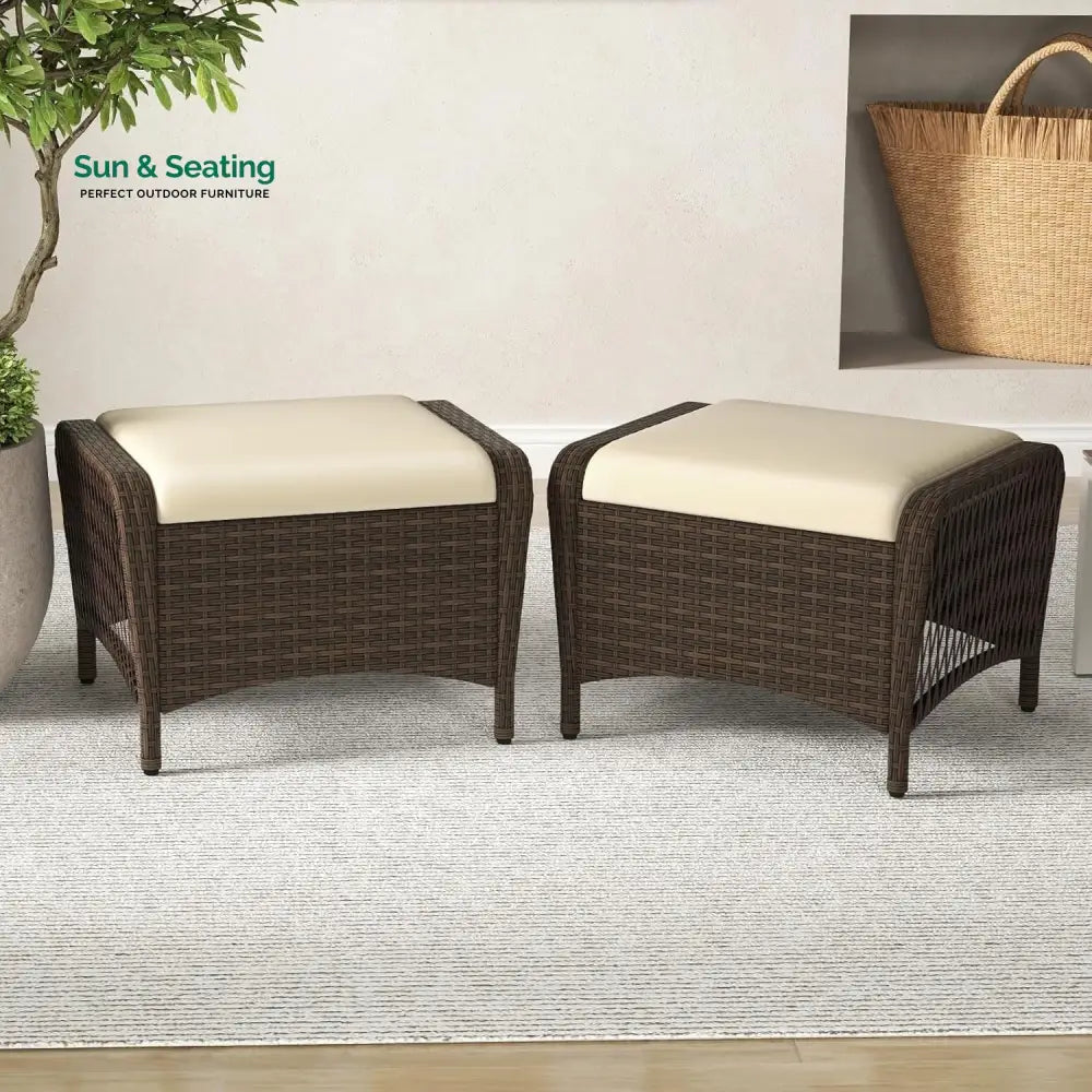 Riya 2-Piece Outdoor Rattan Wicker Ottoman Set Footrest