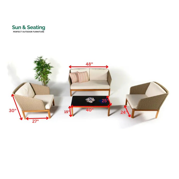 Roberta Outdoor Sofa Set 2 Seater 2 Single seater and 1 Center Table (Beige + Brown) Sofa Sets