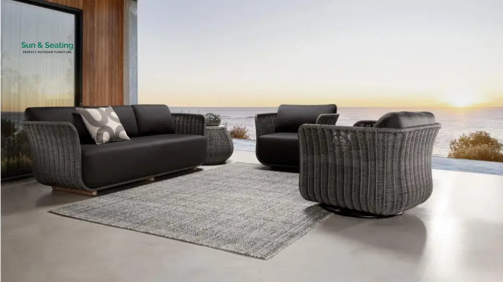 Rocco Outdoor Sofa 3 Seater 2 Single Seater (Dark Grey) Braided &amp; Rope Sofa Sets