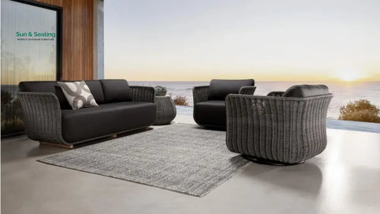 Rocco Outdoor Sofa 3 Seater 2 Single Seater (Dark Grey) Braided & Rope Sofa Sets