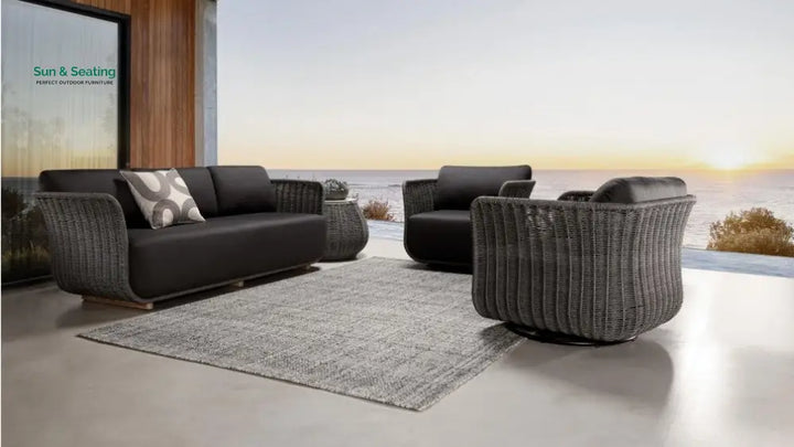 Rocco Outdoor Sofa 3 Seater 2 Single Seater (Dark Grey) Braided &amp; Rope Sofa Sets