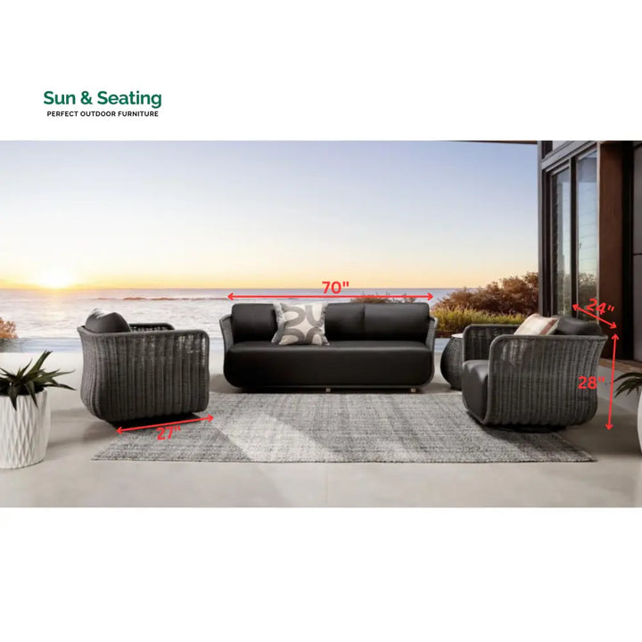 Rocco Outdoor Sofa 3 Seater 2 Single Seater (Dark Grey) Braided &amp; Rope Sofa Sets