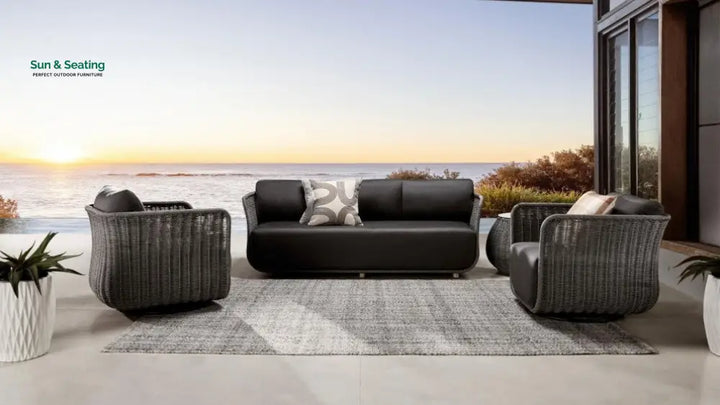 Rocco Outdoor Sofa 3 Seater 2 Single Seater (Dark Grey) Braided &amp; Rope Sofa Sets