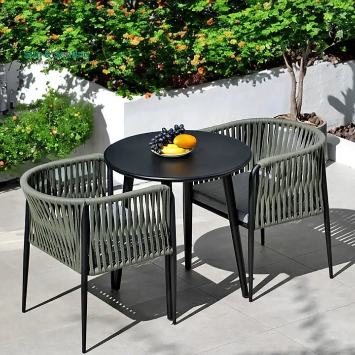 Rocío De la Outdoor Patio Seating Set 2 Chairs and 1 Table Set (Green) Braided &amp; Rope Coffee Table Sets