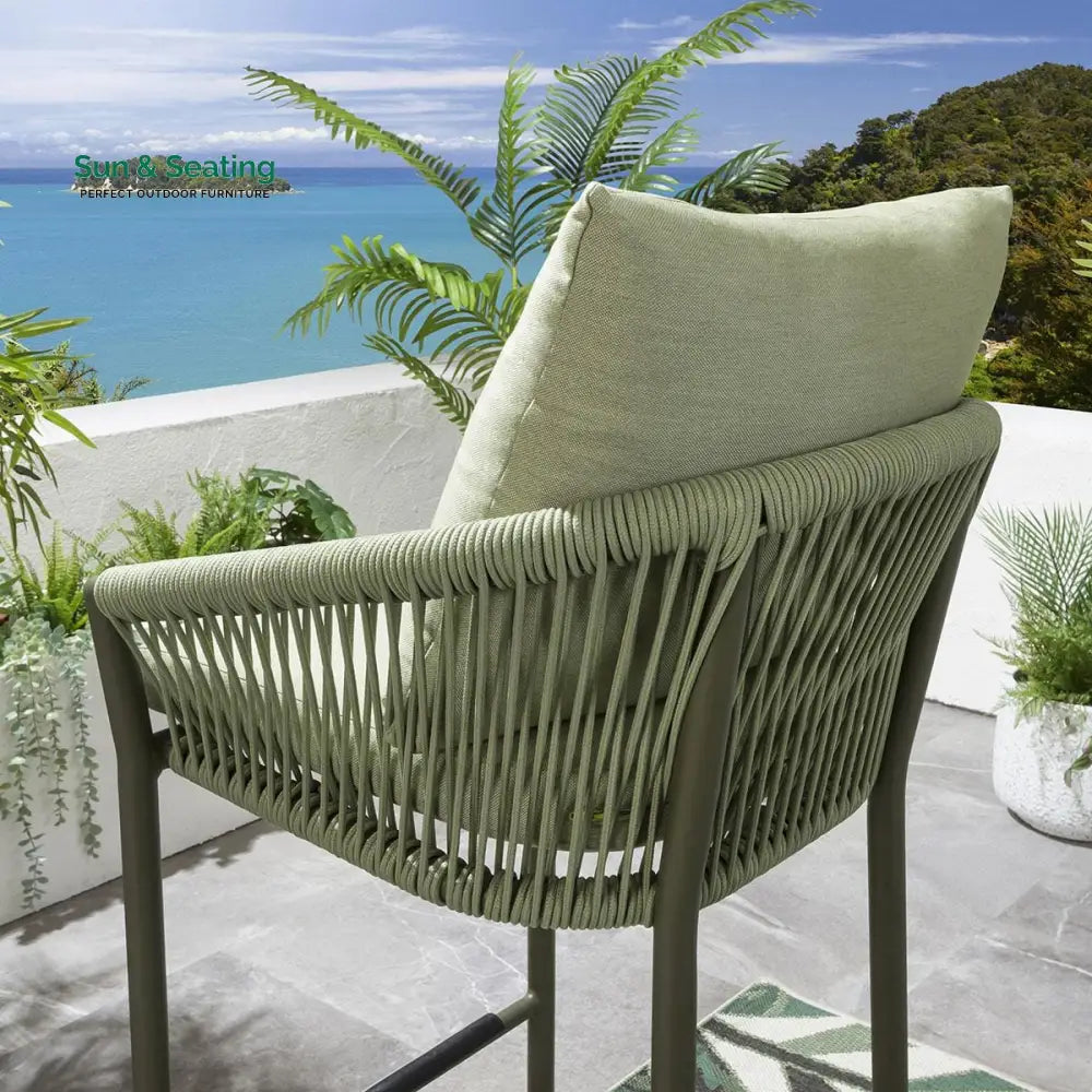 Rocío Outdoor Patio Bar Set 4 Chairs and 1 Table Set (Green) Braided &amp; Rope Bar Sets