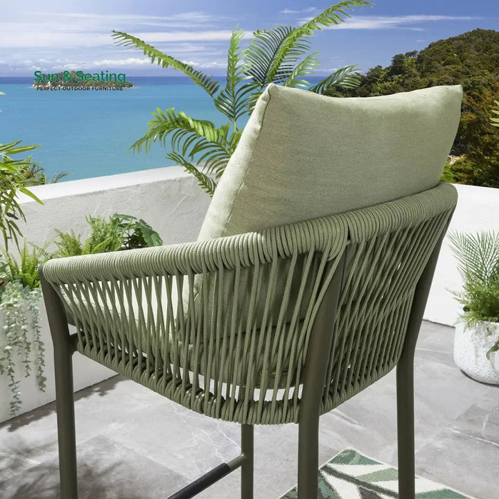 Rocío Outdoor Patio Bar Set 4 Chairs and 1 Table Set (Green) Braided &amp; Rope Bar Sets