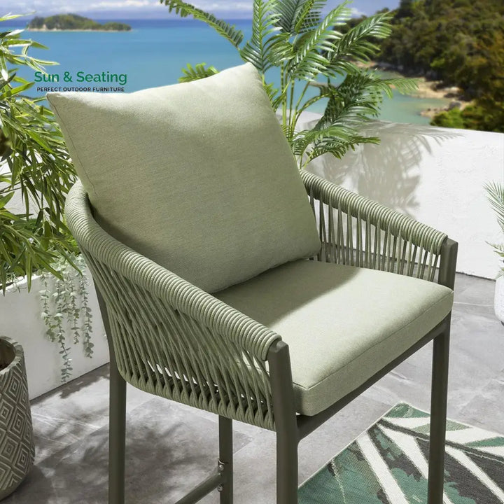 Rocío Outdoor Patio Bar Set 4 Chairs and 1 Table Set (Green) Braided &amp; Rope Bar Sets