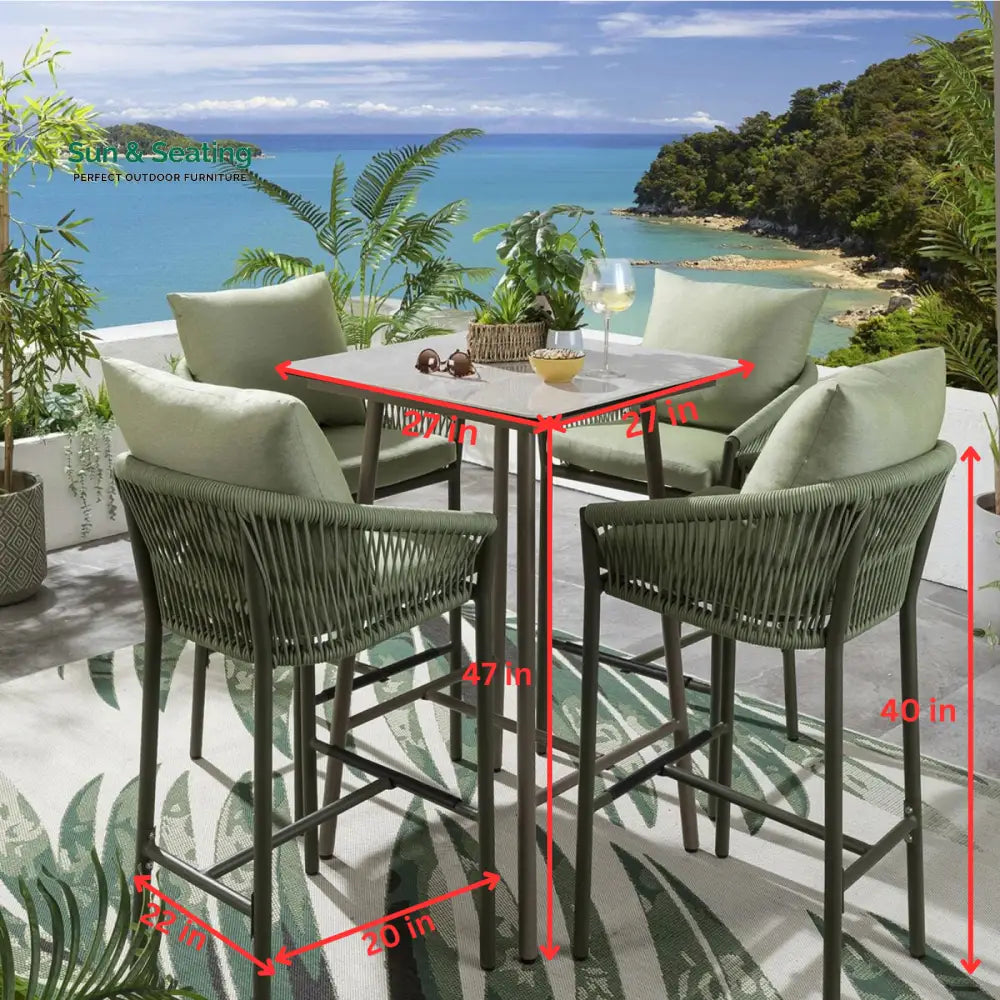 Rocío Outdoor Patio Bar Set 4 Chairs and 1 Table Set (Green) Braided &amp; Rope Bar Sets