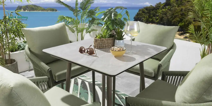 Rocío Outdoor Patio Bar Set 4 Chairs and 1 Table Set (Green) Braided &amp; Rope Bar Sets
