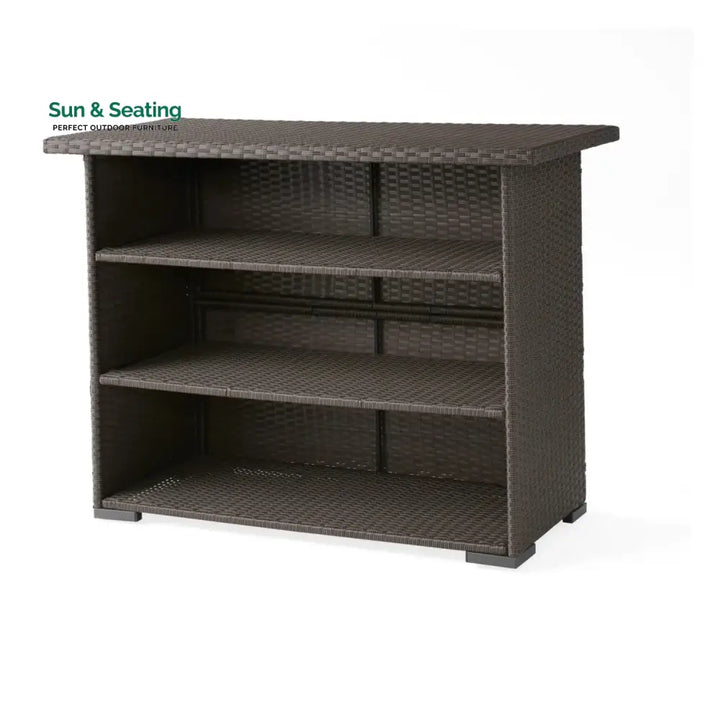 Rocio Outdoor Rattan Wicker Bar Table With Storage Selves Bar Table