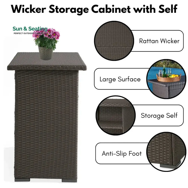 Rocio Outdoor Rattan Wicker Bar Table With Storage Selves Bar Table