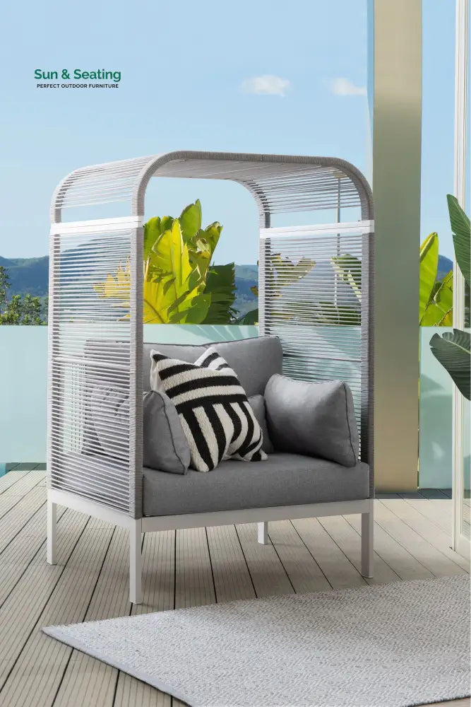 Rock Outdoor Poolside Sunbed With Cushion Daybed (Grey) Braided & Rope Sunbed
