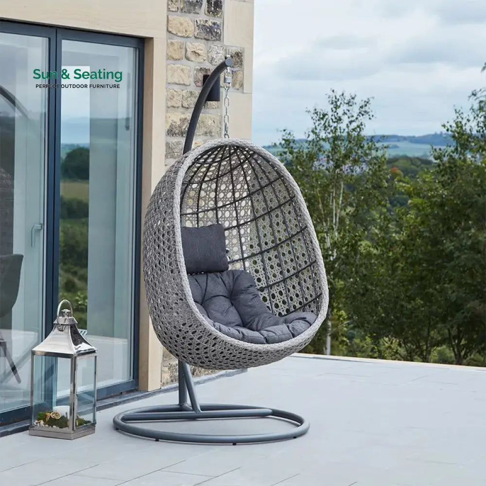 Rodolfo Single Seater Hanging Swing With Stand For Balcony Garden Swing (Grey) Swings