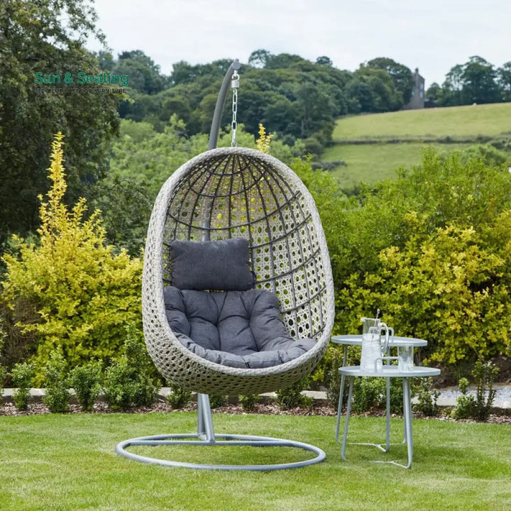 Rodolfo Single Seater Hanging Swing With Stand For Balcony Garden Swing (Grey) Swings