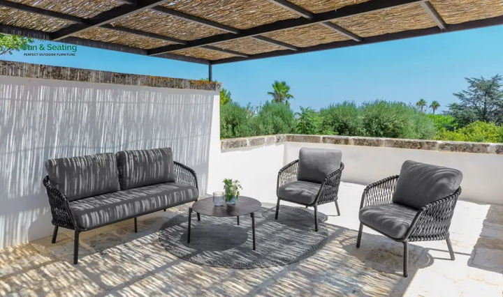 Rogar Outdoor Sofa Set 2 Seater 2 Single seater and 1 Center Table Set (Black + Grey) Braided &amp; Rope Sofa Sets