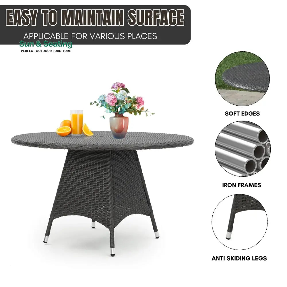 Rokia Outdoor Rattan Wicker Round Patio Table (Black) Table