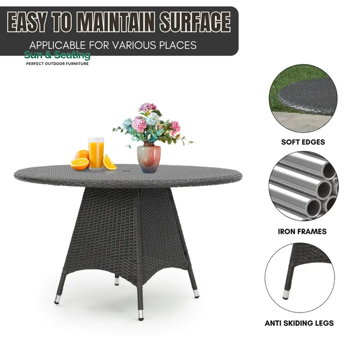 Rokia Outdoor Rattan Wicker Round Patio Table (Black) Table