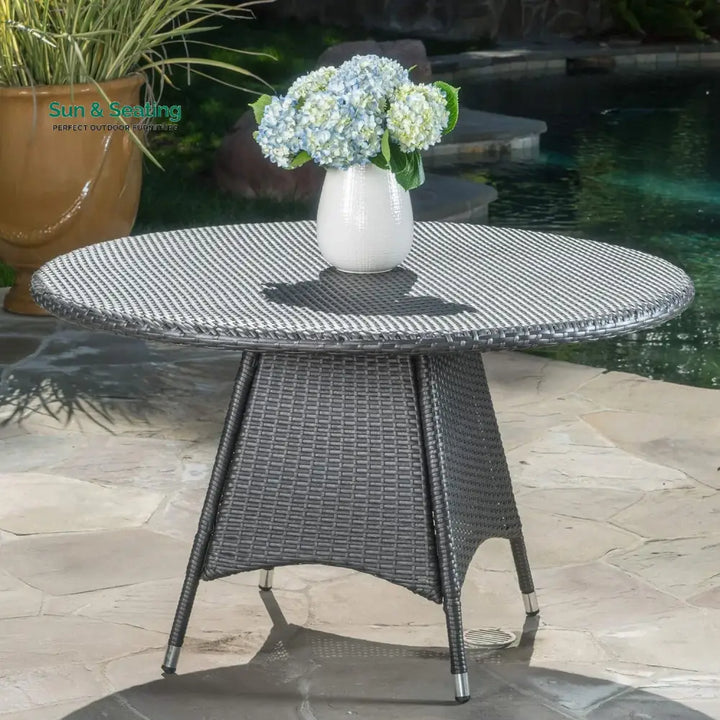 Rokia Outdoor Rattan Wicker Round Patio Table (Black) Table