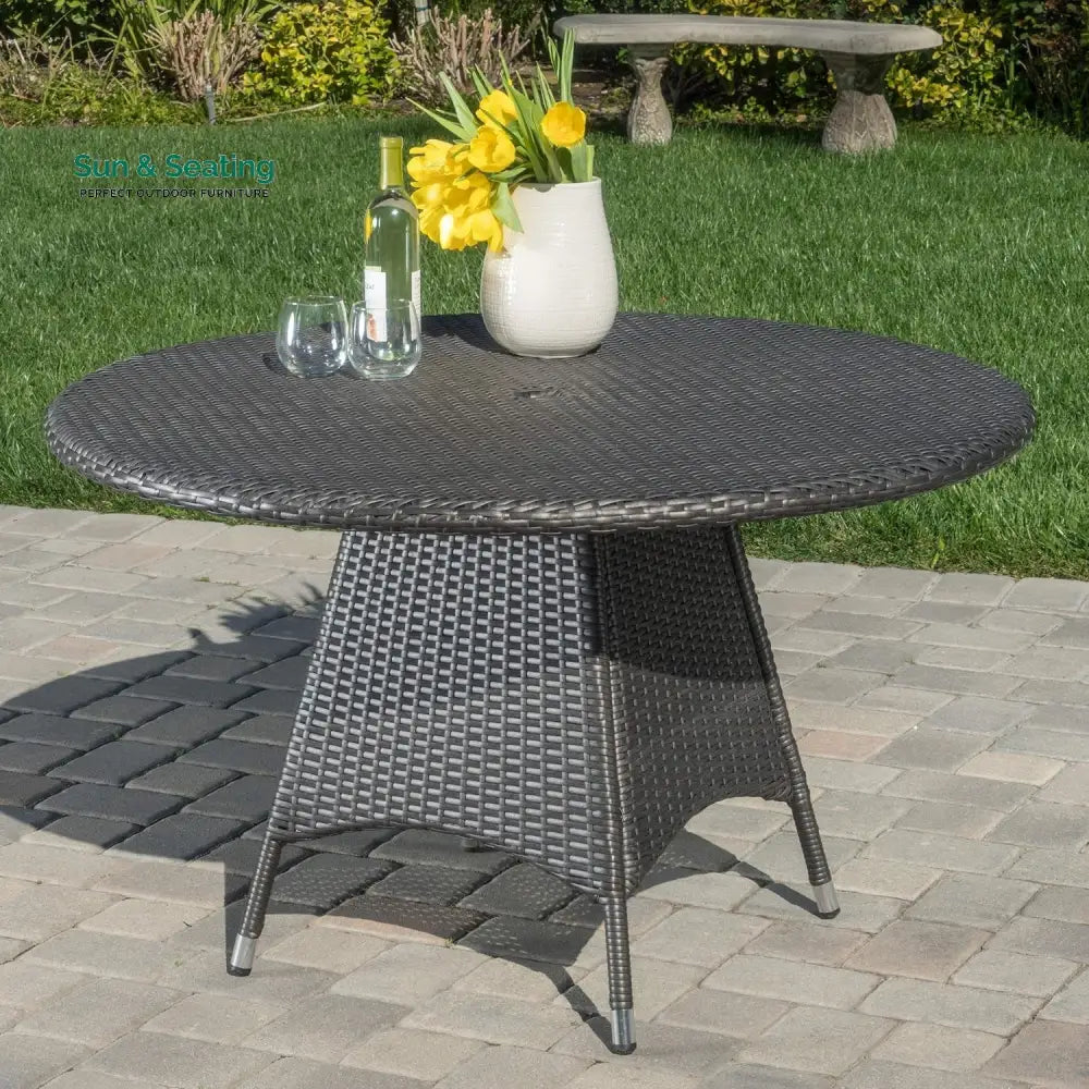 Rokia Outdoor Rattan Wicker Round Patio Table (Black) Table