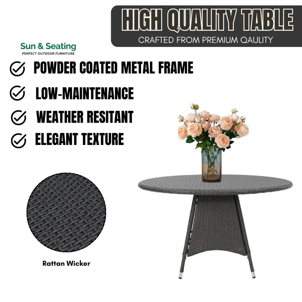 Rokia Outdoor Rattan Wicker Round Patio Table (Black) Table