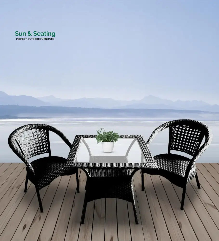 Romy Outdoor Patio Seating Set 2 Chairs and 1 Table Set Black Coffee Table Sets