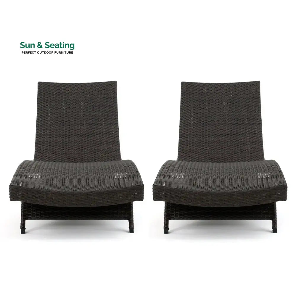 Rong All-Weather Rattan Wicker Outdoor Chaise Lounge Chair Set of 2 Lounger Set