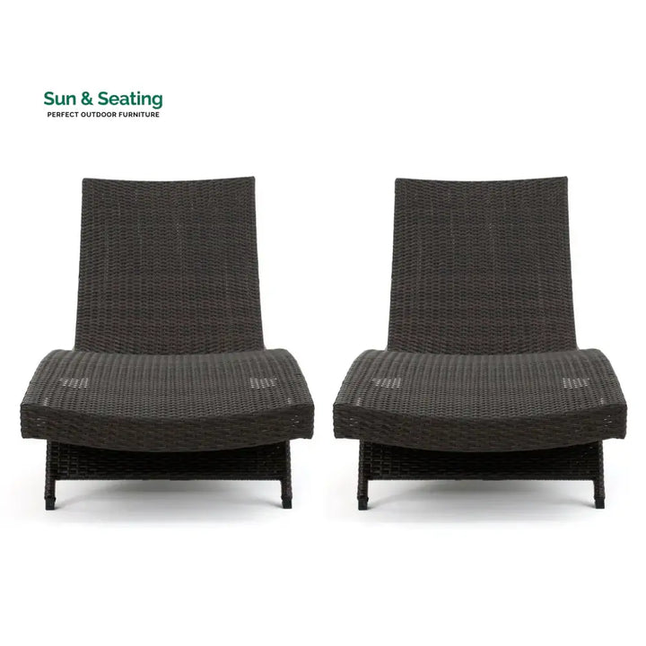 Rong All-Weather Rattan Wicker Outdoor Chaise Lounge Chair Set of 2 Lounger Set