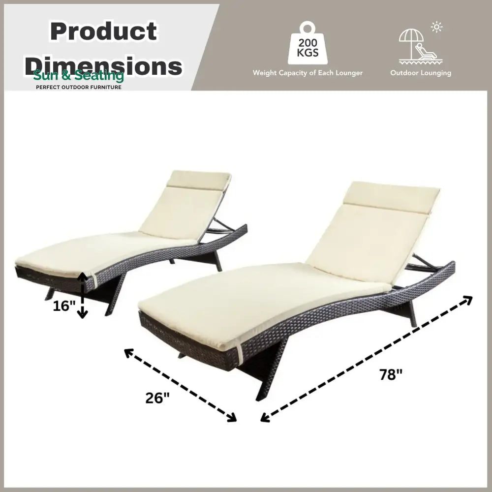 Rong All-Weather Rattan Wicker Outdoor Chaise Lounge Chair Set of 2 Lounger Set