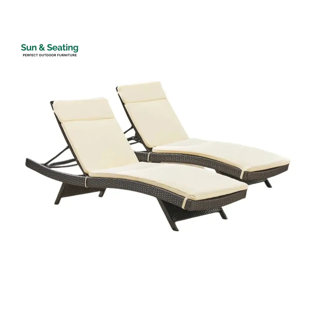 Rong All-Weather Rattan Wicker Outdoor Chaise Lounge Chair Set of 2 Lounger Set
