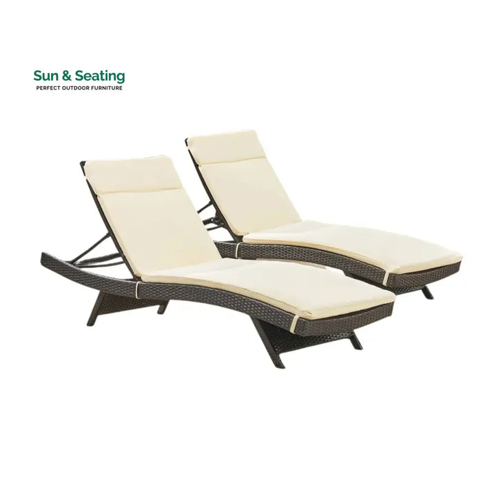 Rong All-Weather Rattan Wicker Outdoor Chaise Lounge Chair Set of 2 Lounger Set