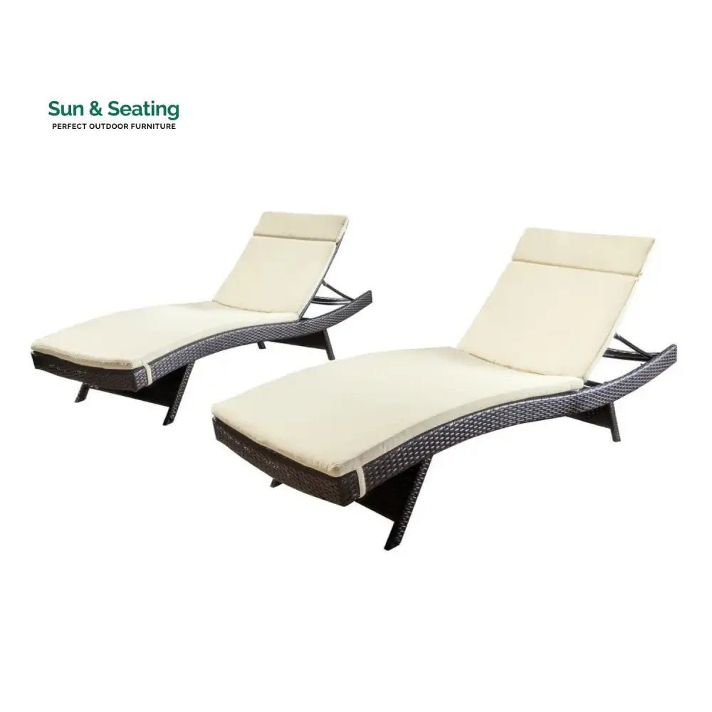 Rong All-Weather Rattan Wicker Outdoor Chaise Lounge Chair Set of 2 Lounger Set