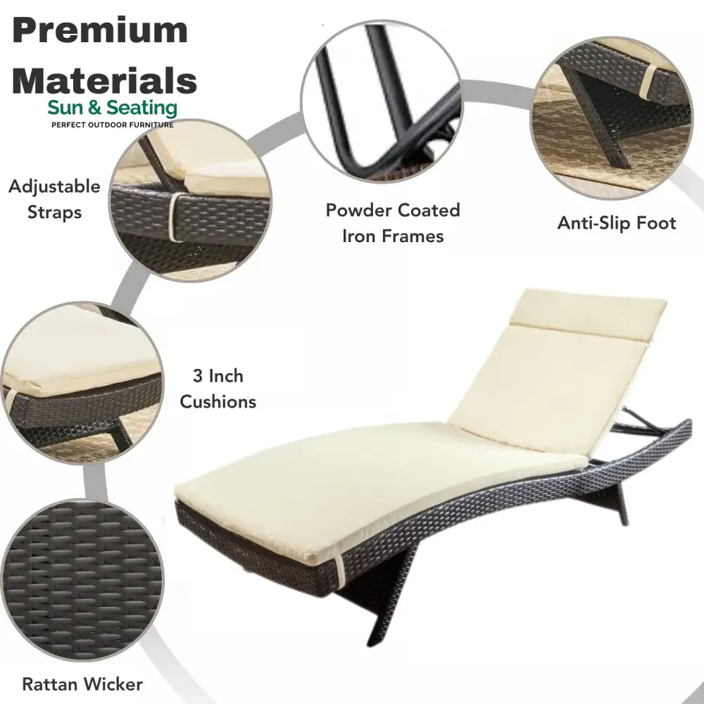 Rong All-Weather Rattan Wicker Outdoor Chaise Lounge Chair Set of 2 Lounger Set