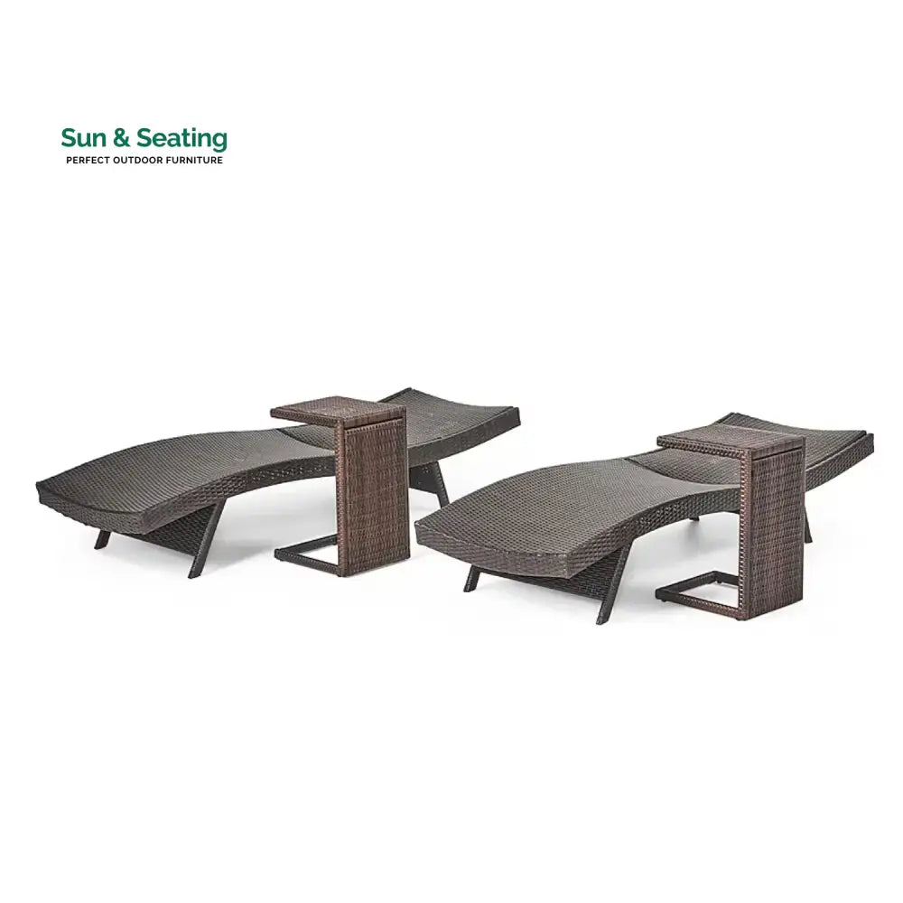 Ronke Outdoor Rattan Wicker Lounge Chairs Set of 2 with Matching Side Table Lounger Set