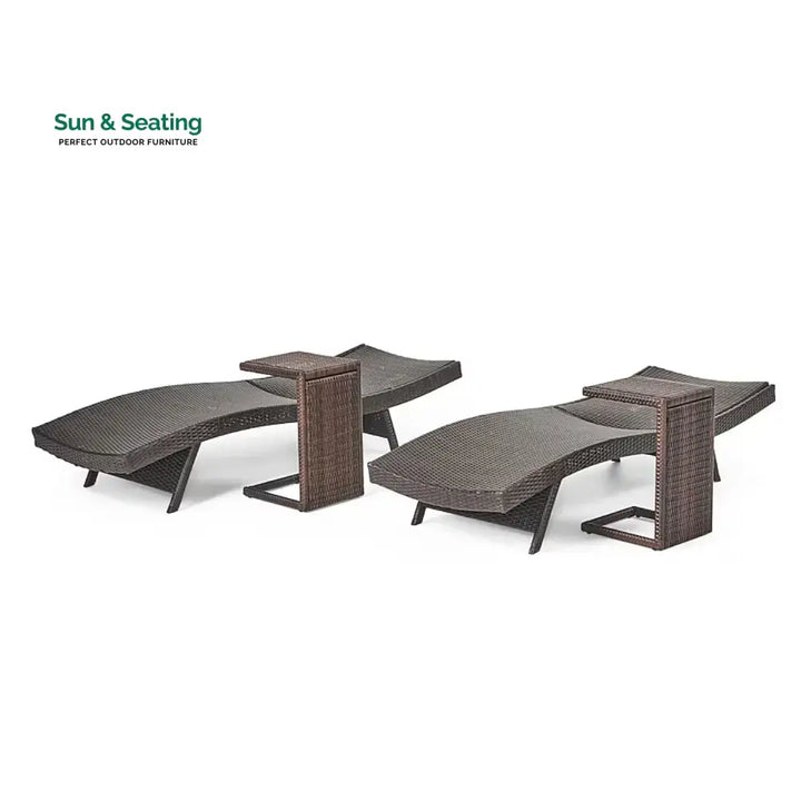 Ronke Outdoor Rattan Wicker Lounge Chairs Set of 2 with Matching Side Table Lounger Set