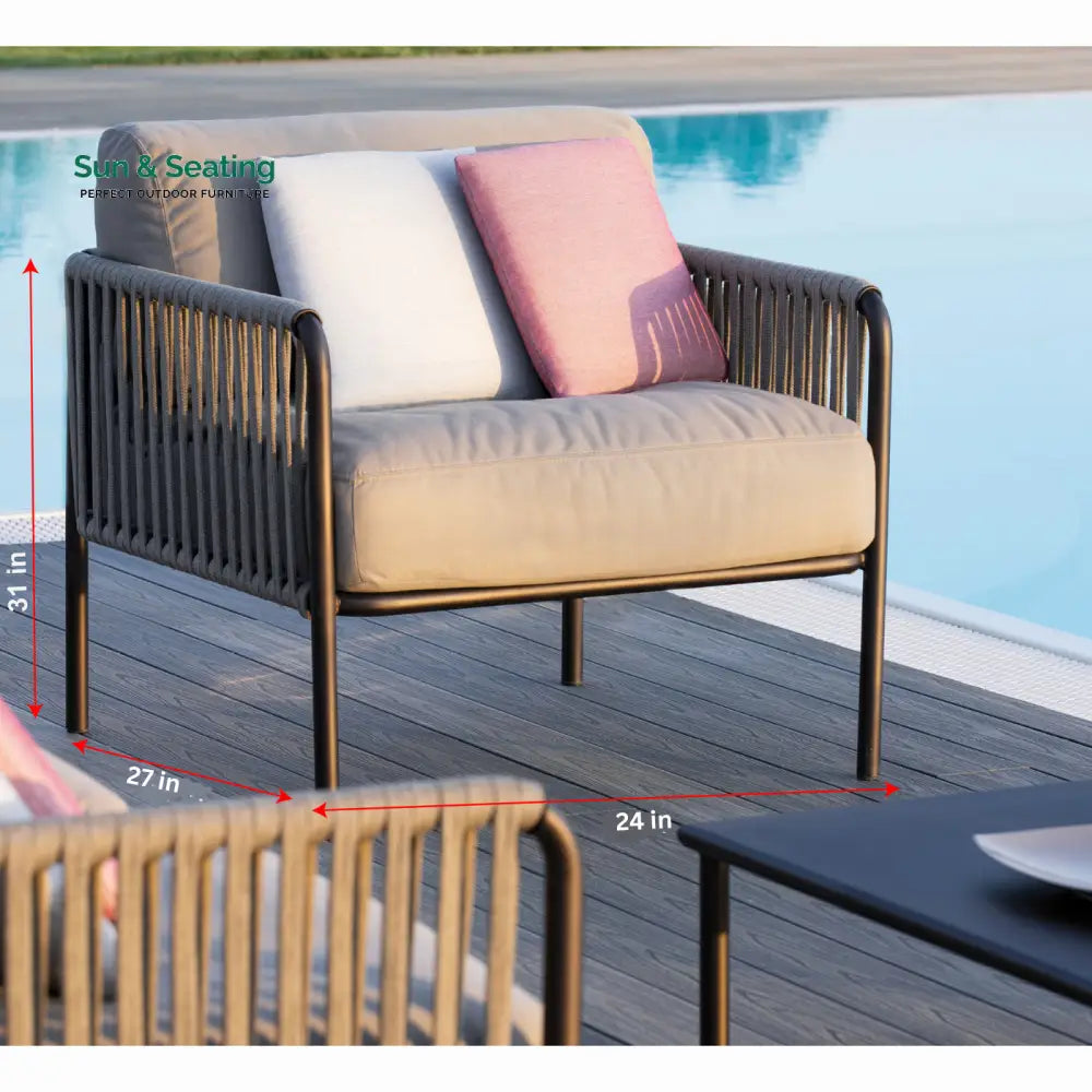 Rook Outdoor Garden Balcony Sofa Set 3 Seater 2 Single Seater 1 Center Table Set Braided Rope (Tan) Sofa Sets