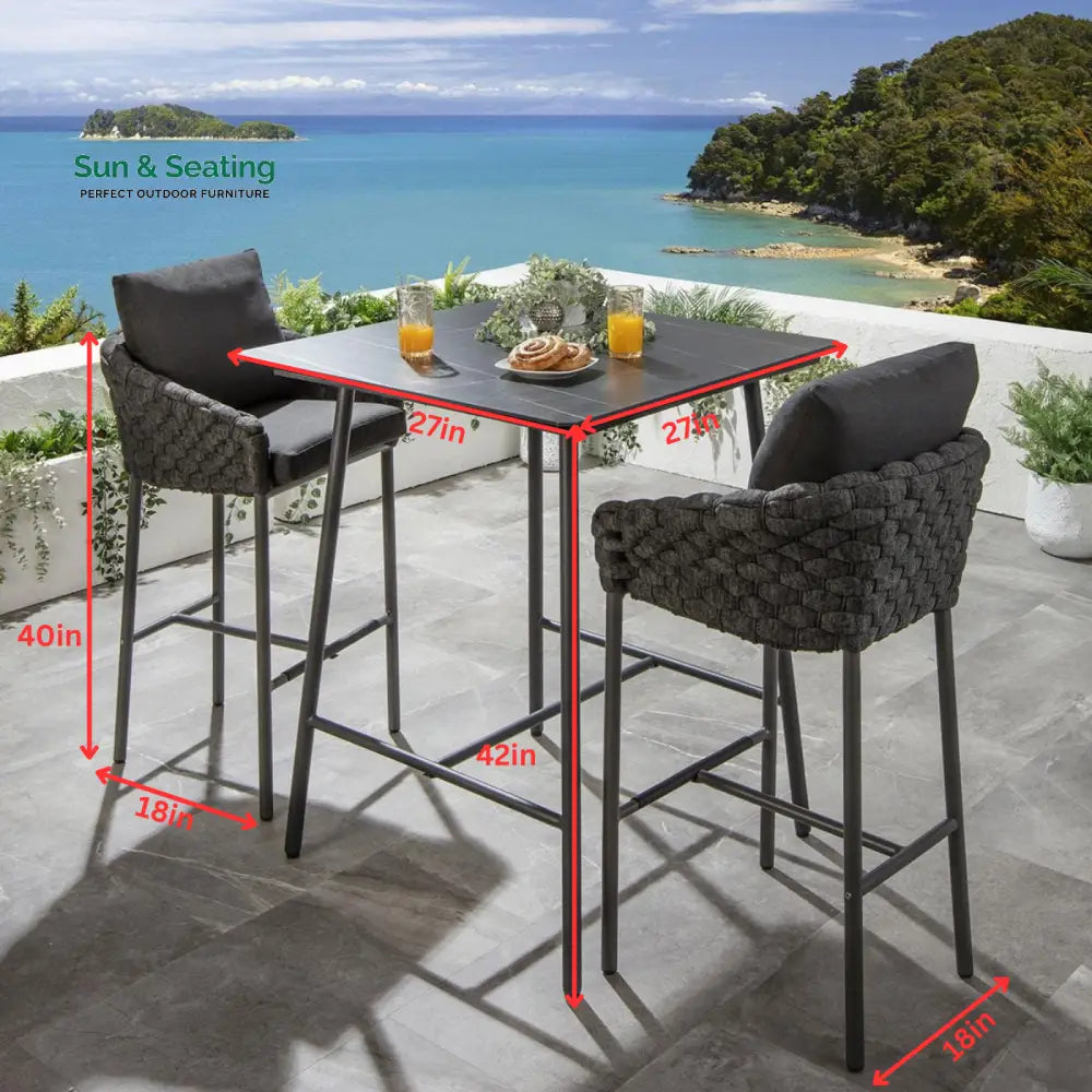 Roque Outdoor Patio Bar Set 4 Chairs and 1 Table Set (Black) Braided &amp; Rope Bar Sets
