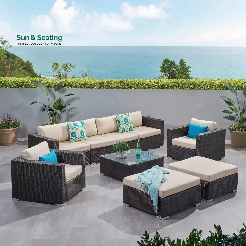 Rosamund Outdoor Rattan Wicker 8-Seater Sofa Set Sofa Set