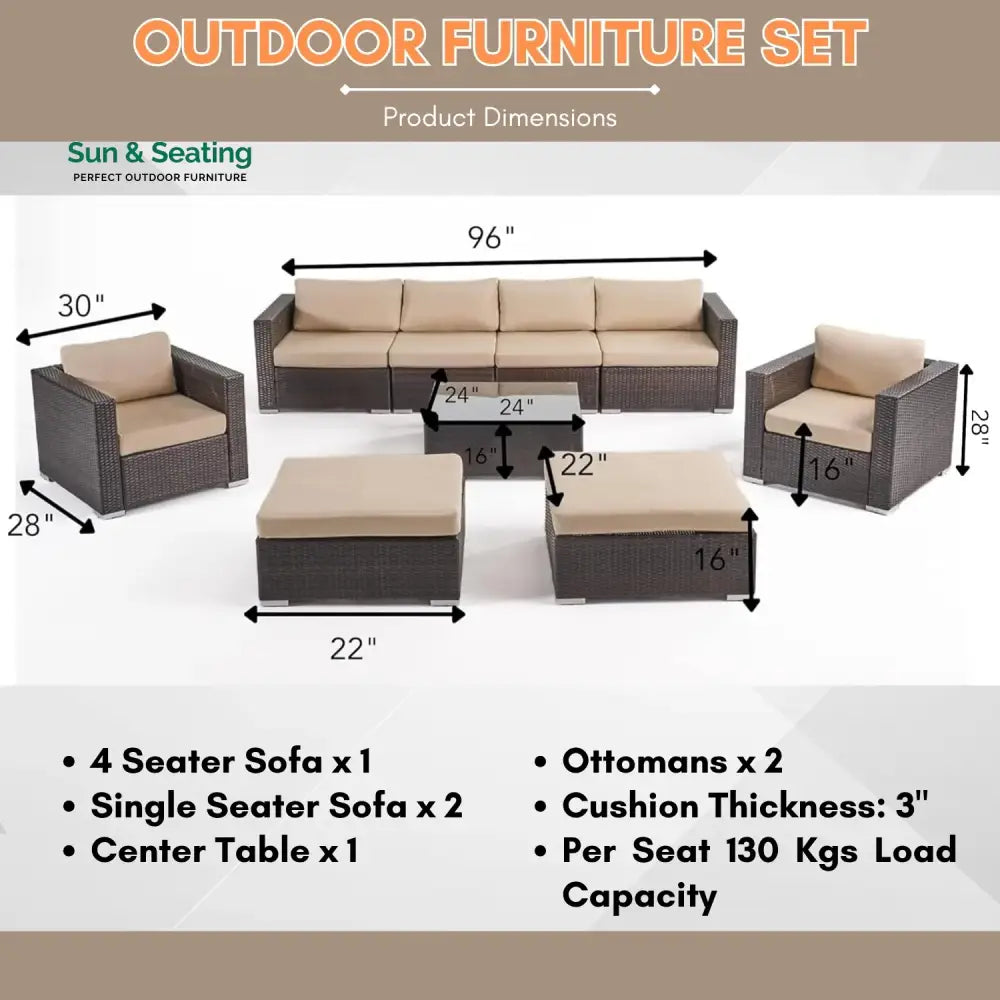 Rosamund Outdoor Rattan Wicker 8-Seater Sofa Set Sofa Set