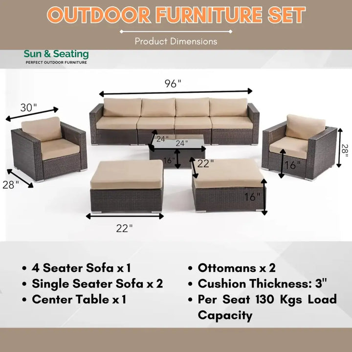 Rosamund Outdoor Rattan Wicker 8-Seater Sofa Set Sofa Set