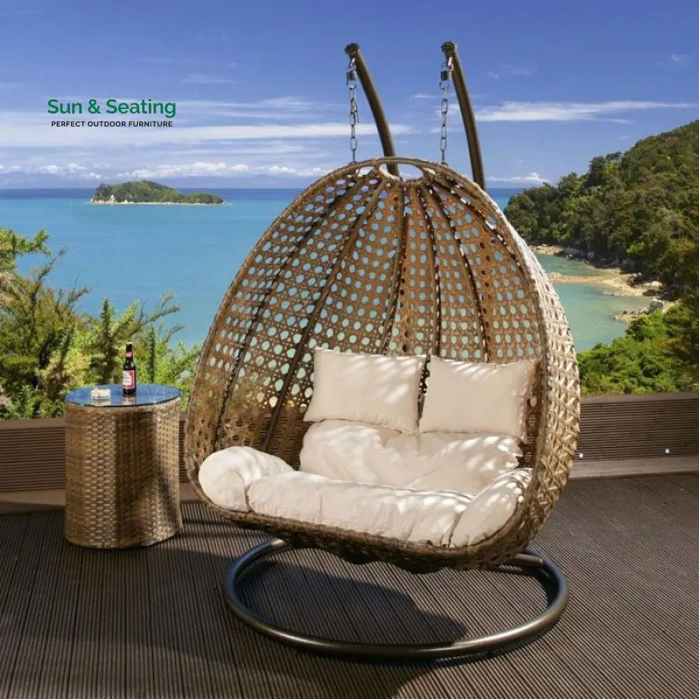 Rosannah Double Seater Hanging Swing With Stand For Balcony Garden Swing (Gold) Swings