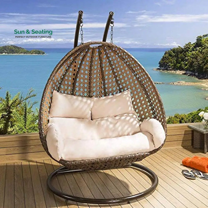 Rosannah Double Seater Hanging Swing With Stand For Balcony Garden Swing (Gold) Swings
