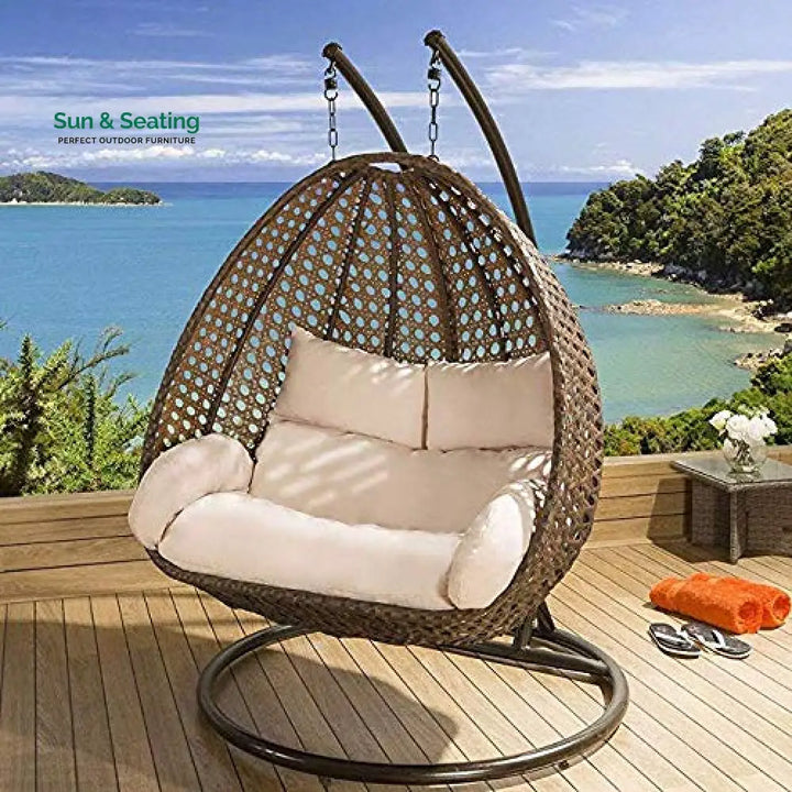 Rosannah Double Seater Hanging Swing With Stand For Balcony Garden Swing (Gold) Swings