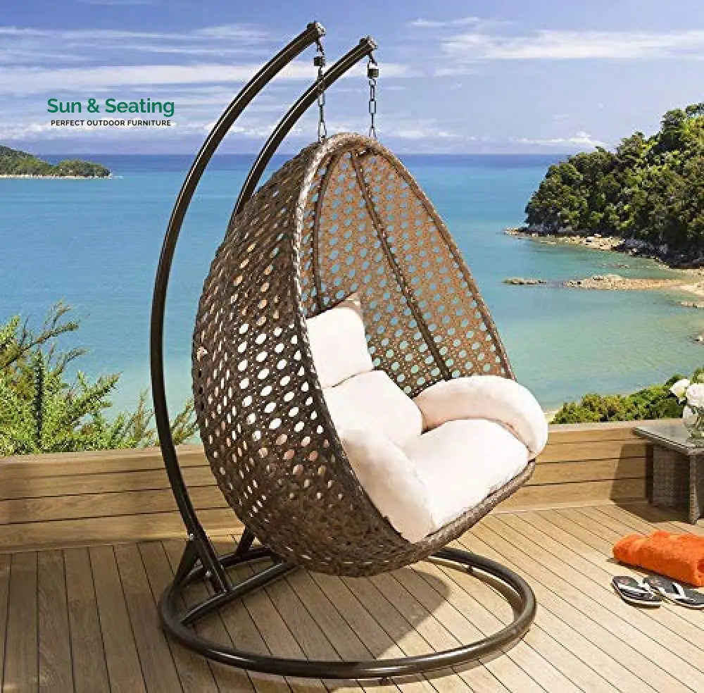 Rosannah Double Seater Hanging Swing With Stand For Balcony Garden Swing (Gold) Swings