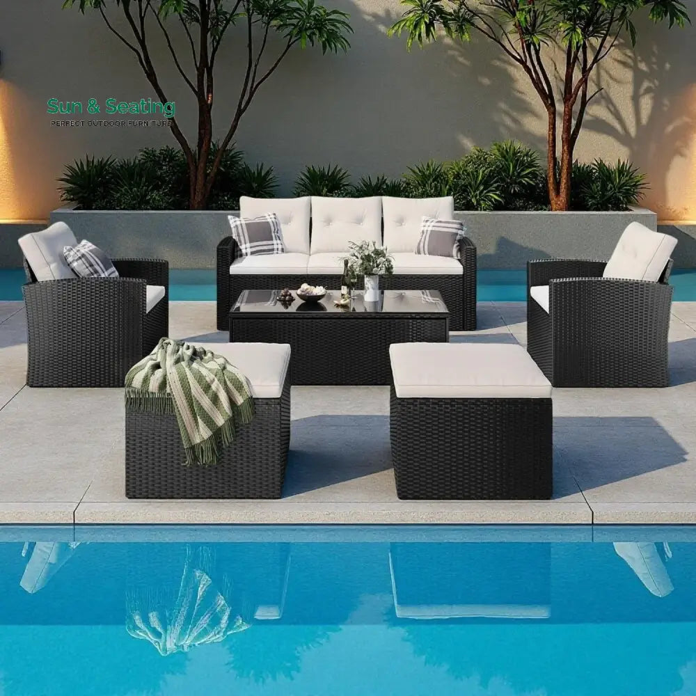 Rosario 6 Piece Outdoor Conversation Set All Weather Wicker Sectional Sofa Sofa Set
