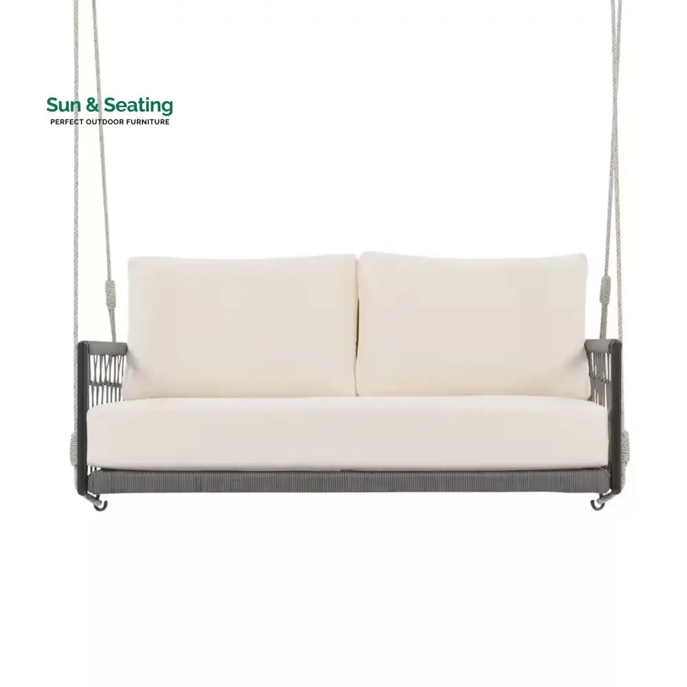 Rosario Double Seater Hanging Swing Without Stand For Balcony Garden Swing Braided & Rope Black + Beige Swings