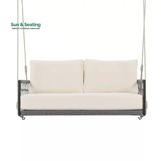 Rosario Double Seater Hanging Swing Without Stand For Balcony Garden Swing Braided & Rope Black + Beige Swings