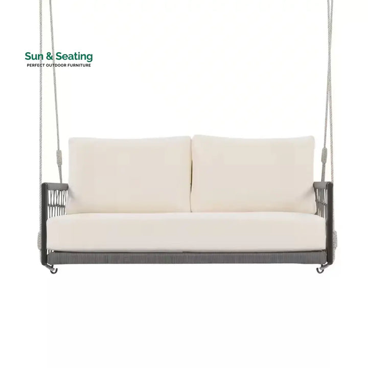 Rosario Double Seater Hanging Swing Without Stand For Balcony Garden Swing Braided &amp; Rope Black + Beige Swings