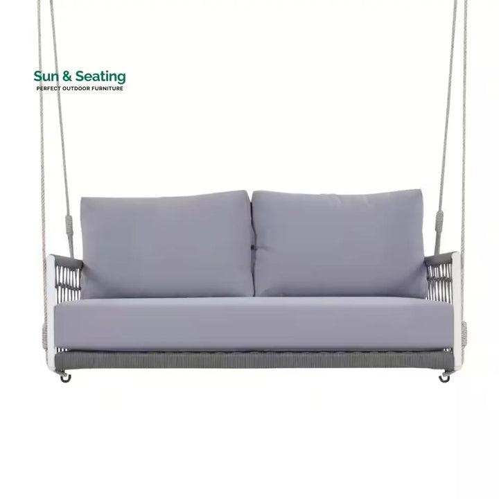 Rosario Double Seater Hanging Swing Without Stand For Balcony Garden Swing Braided &amp; Rope Grey + White Swings